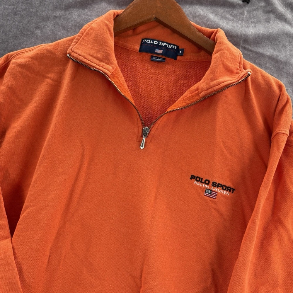 VTG Polo Sport Quarter Zip Mens L Orange Pockets 90s Y2K Ralph Lauren